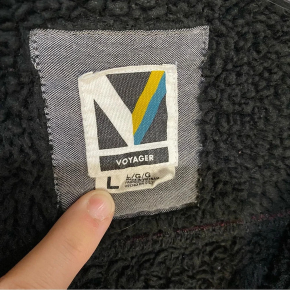 Voyager Men's Remote Plaid Fleece Shirt Jacket Large black maroon Sherpa - Picture 5 of 9